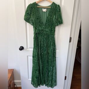 Anthropologie Green Velvet Maxi Dress